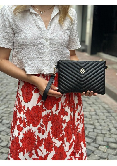 Sanmorris Kadın Suni Deri Siyah Mat Ayarlanabilir Çapraz Ve El Askılı Portföy, Clutch Çanta Mat Siyah