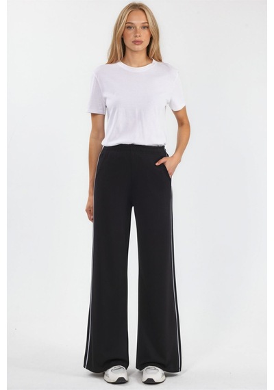 Hiccup Kontrast Biye Detaylı Modal Touch Wide Leg Pantolon Siyah
