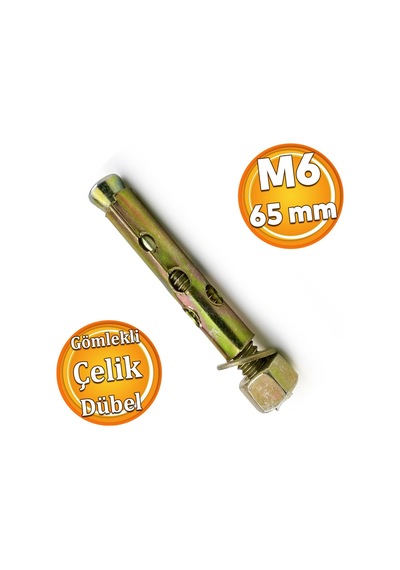 8 Adet Saplamalı Gömlek Çelik Dübel M6x65 Mm Raf Montaj Bağlantı Zemin Monte Betona Asma Aparat