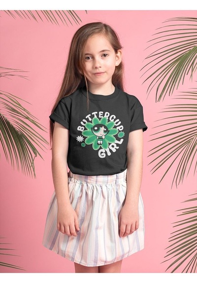 Sevbano Power Puff Girls Buttercup Girl Baskılı Unisex Çizgi Film Çocuk T Siyah