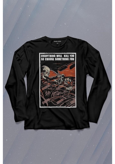 Choose Somthing Fun Araba Kuru Kafa Uzun Kollu Tişört Baskılı T-shirt 001