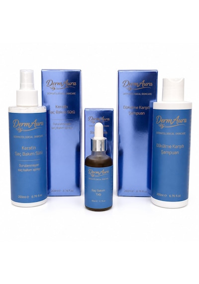 Dermaura Premium Dökülme Karşıtı Saç Bakım Seti Dökülme Karşıtı Şampuan + Saç Bakım Yağı + Keratin Saç Bakım Sütü