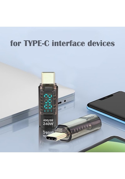Usb-c Güç Ölçer Led Ekranlı Adaptör 240w Pd 3.1 Hızlı Şarj 40gbps Veri 8k Video Destekli Type-c