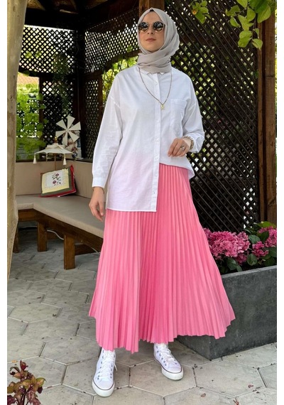 Rabia Şamlı Eliz Pembe Plise Etek Normal