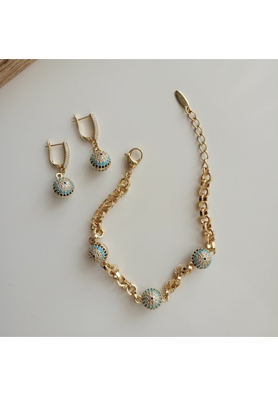 Lente Aksesuar Xuping Gold Zirkon Taşlı Nazar Boncuğu Top Küpe Altın