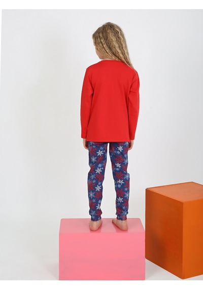 Kız Çocuk Uzun Kollu %100 Pamuklu Pijama Takımı Today Kırmızı