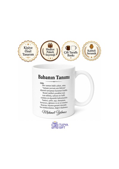 Babanın Tanımı Esprili Yazılı Kupa Bardak Babalar Günü Hediyesi Baskılı Beyaz / Çok Renkli