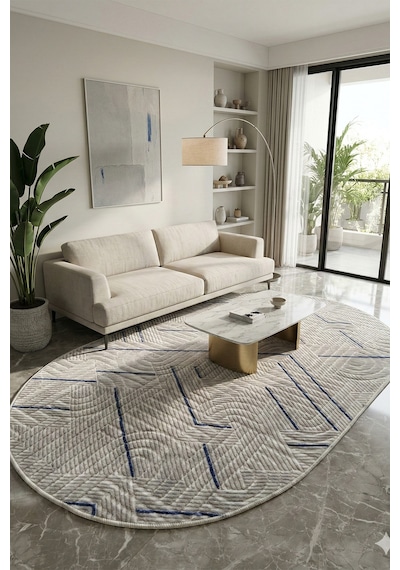 Modern Oval Halı Bambu Dokulu Kaymaz Taban Yumuşak Salon Yatak Odası Halısı Çok Renkli
