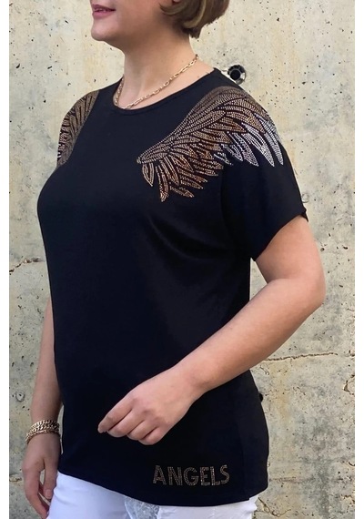 Mia Butik Büyük Beden Siyah Melek Bluz Siyah