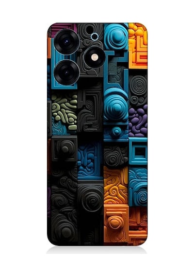 Tecno Spark 10 Pro Uyumlu Renkli Kareler Ve Spiraller Desenli Silikon Kılıf