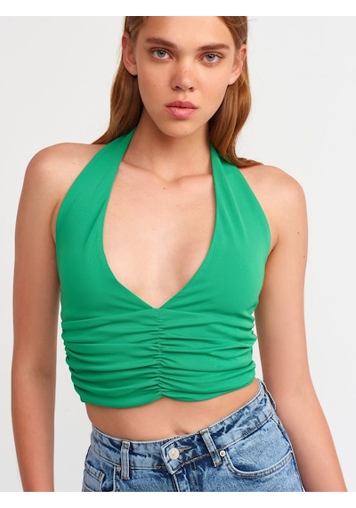 Dilvin 20154 Büzgü Detaylı Crop Top