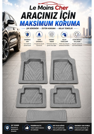 Byd Seal U Design Havuzlu Oto Paspası Kaymaz Taban Dayanıklı Alpin Gri