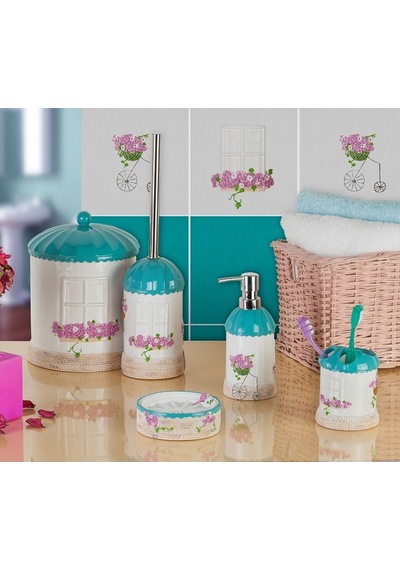 Primanova Bodrum Banyo Seti Beyaz Turkuaz Beyaz