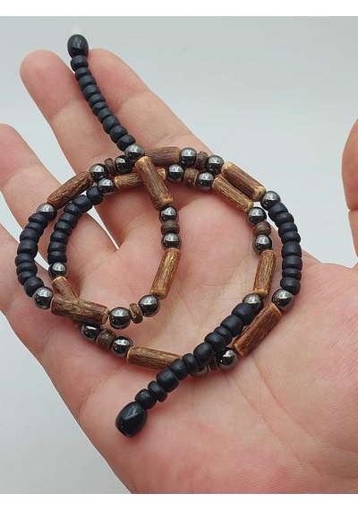 Yasamtohumu Ahşap & Hematit Tasarım Unisex Otantik Kolye 56096 Çok REnkli Çok Renkli