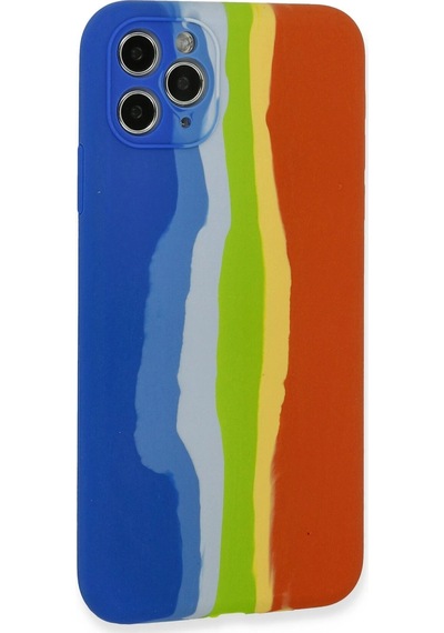 Gld-spt- Newface Apple Uyumlu iPhone 11 Pro Kılıf Ebruli Lansman Silikon - Mavi-turuncu