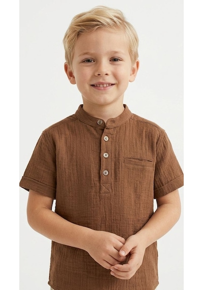 Baby Lory Kids Store Babylory Kids Store Ham Keten Koyu Kahve Premium Gömlek