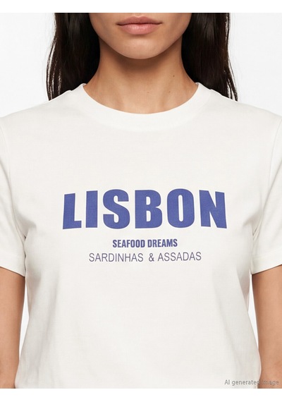 Lcw Vision Beyaz Lisbon Baskılı %100 Pamuklu Kadın Tişört