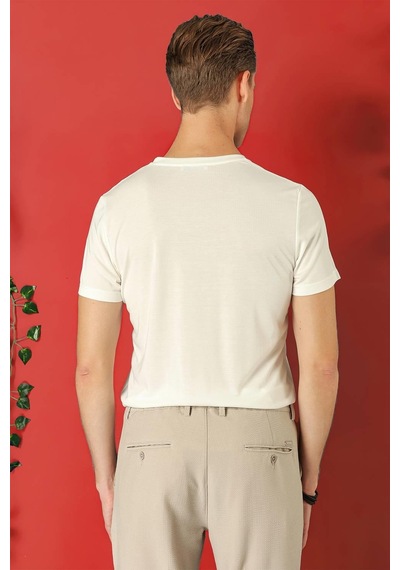 Efor Slim Fit Bisiklet Yaka %100 Pamuk Ekru Tişört Ts 878 Ekru