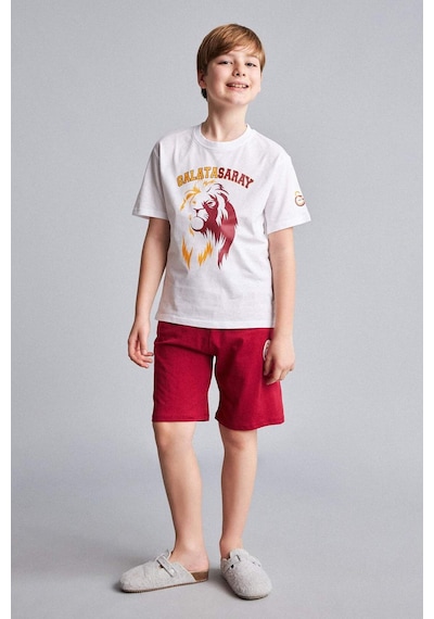 Defacto Galatasaray Kısa Kollu Pijama Üst Şort Pijama Alt 2li Pijama Takımı Erkek Çocuk H7511a826hswt34 Beyaz-wt34