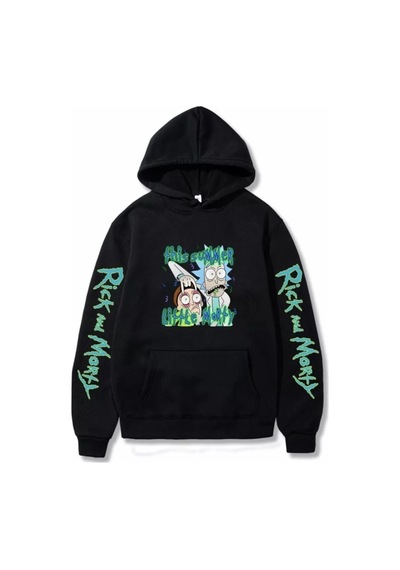Startmore Kapüşonlu Rıck And Morty Göğüs Baskılı Oversize Yeni Stil Erkek Hoodıe-sweatshırt Beyaz Siyah