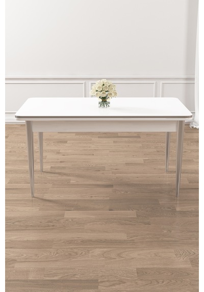 Canisa Nira Serisi 70x114 Mdf Açılabilir Beyaz Mutfak Masa Takımı 4 Gri Sandalye Krom Detay Gri Sandalye Beyaz Masa Canisa Nira Serisi 70x114 Mdf Açılabilir Beyaz Mutfak Masa Takımı 4 Gri Sandalye Krom Detay Gri Sandalye Beyaz Masa