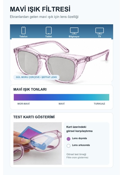Fotokromik Polarize Uv Korumalı Buğu Önleyici Yan Siperlikli Güneş Gözlüğü Gül Moru Siyah