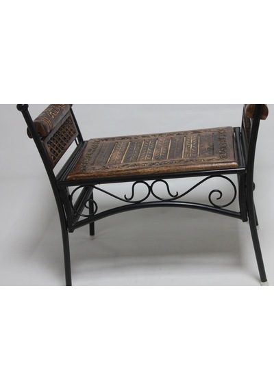 Eskitme Ahşap Ferforje Puf Tabure 63x38x62 Cm. Kna248 Eskitme Siyah