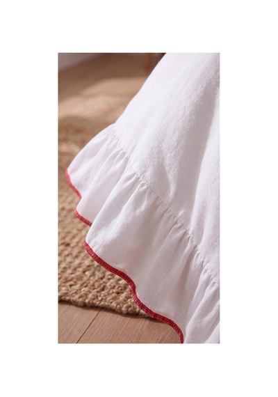 %100 Pamuk Overloklu Fırfırlı Tek Kişilik Nevresim Takımı Lastikli Çarşaflı 160x200 Cm Kırmızı - 904799828 Kırmızı
