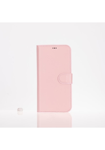 Apple Uyumlu iPhone 16 Pro , Hakiki Deri, El Yapımı, Cüzdanlı Kılıf, Toz Pembe Siyah