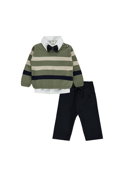 Civil Baby Çizgili 6-18 Ay Takım - Haki