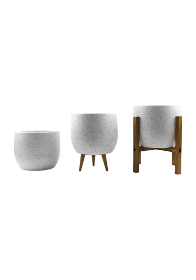 Bitki Tasarımı Ev Dekorasyon Aksesuar Beyaz Granit Toprak Saksı Saksılık Salon Çiçeklik Üçlü Set- 19 Cm