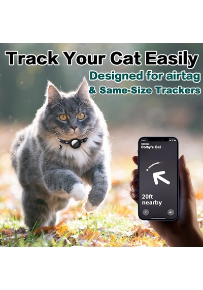 Airtag Kedi Tasması Ayrılma, Apple Air Etiket Tutuculu Ve Zilli Yansıtıcı Kedi Tasması, Kız Erkek Kediler İçin, 0,4 İnç Genişlik Ve Hafif Siyah Diğer