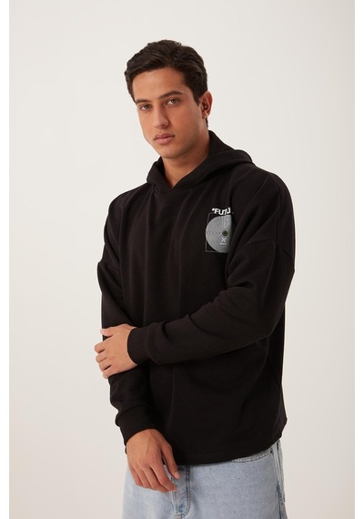Erkek Oversize Baskılı Sweatshirt Siyah