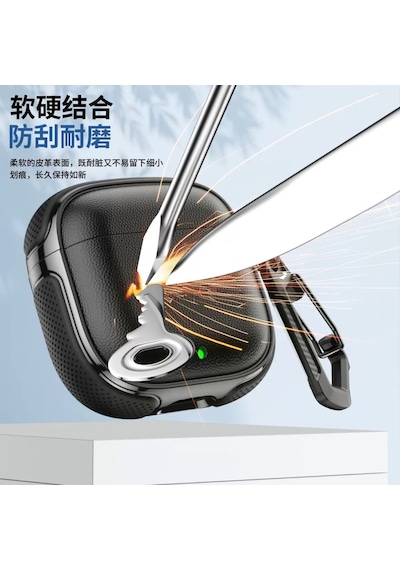 Huawei Freebuds Se 2 / Se 3 İle Uyumlu Kılıf Deri Dokulu Tpu Koruyucu Case Metal Karabinalı Şarj Girişli Koyu Yeşil