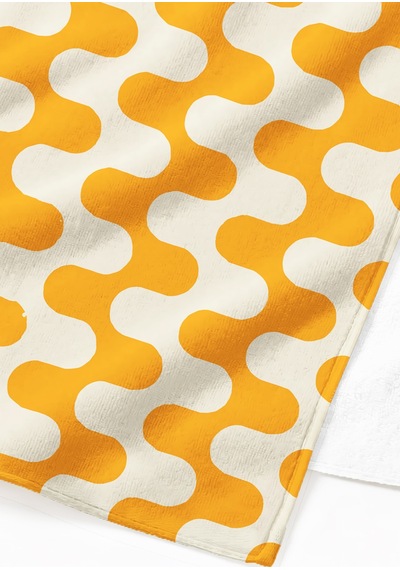 Soyut Geometrik Turuncu Plaj Havlusu - Modern Retro Dalga Desenli Hızlı Kuruyan Mikrofiber Havlu Dumanlı Mimoza