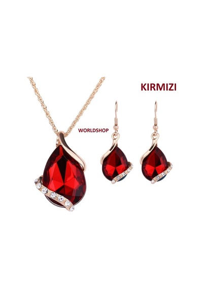 Büyük Swarovski Taşlı Takı Seti 18 Gp, Sevgililer Günü Si Kırmızı Altın