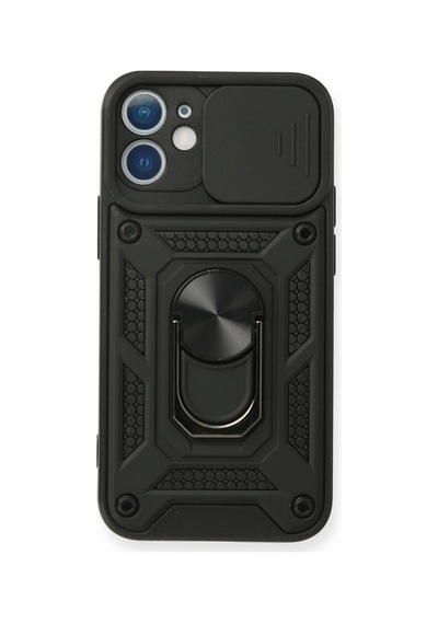 Apple iPhone Uyumlu 12 Mini Kılıf Pars Lens Yüzüklü Silikon - Siyah Bz8683140164577
