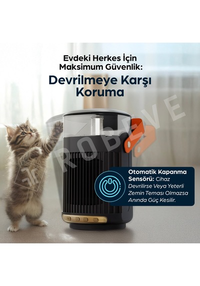 Robeve Taşınabilir Isıtıcı & Hava Nemlendirici Buhar Makinesi 7 Renk Led Işıklı, Uzaktan Kumandalı, Zaman Ayarlı, Devrilme Korumalı Mini Isıtıcı 800w