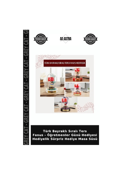Türk Bayraklı Sıralı Ters Fanus - Öğretmenler Günü Hediyesi Hediyelik Sürpriz Hediye Masa Süsü