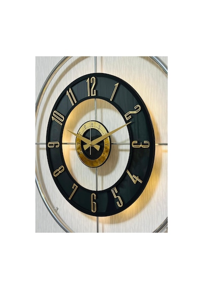 Pey Aksesuar Metal Camlı Duvar Saati Krom Toz Boya 60x80cm Büyük Boy Işıklı Gerçek Cam Duvar Saati Modern Tasarım M61-kromgrı-şeffaf-siyah-gold