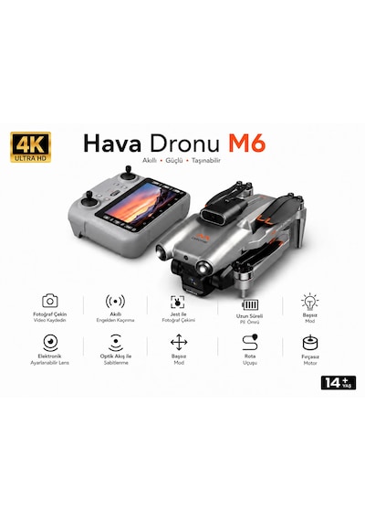 M6 Hava Dronu 3 Kameralı Ekranlı Kumanda Elektikli Kamera Havada Sabit Kalma 360 Derece Engel Kaçınma Başsız Mod Rota Uçuşu 360 Derece Takla