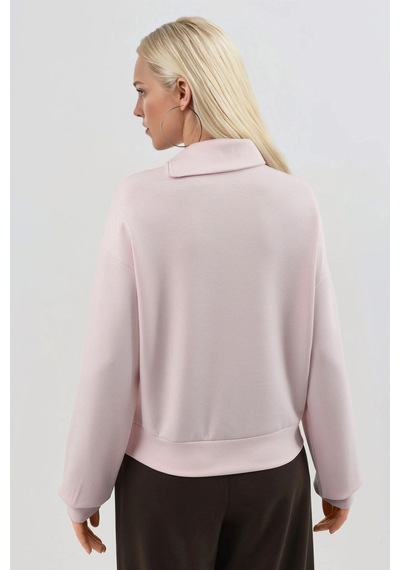 Hiccup Busem Rahat Kesim Fermuarlı Yaka Sweatshirt Pembe