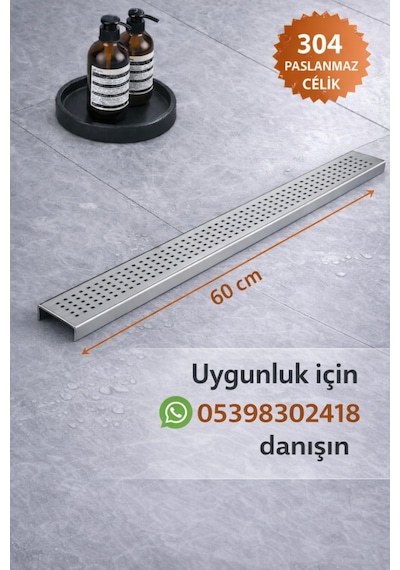 60 Cm Lineer Duş Gider Izgarası 304 Paslanmaz Çelik 5 Cm Genişlik Üst Kapak