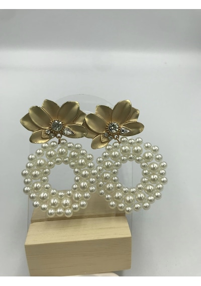 Aren Bijuteri İnci Sallantılı Bijuteri Küpe Gold - Beyaz