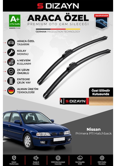 S-dizayn Nissan Primera P11 Hatchback Ön Cam Silecek Seti 1996-2001 Premium Araca Özel 53-50 Cm A+ Kalite