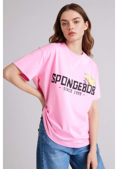 Defacto Spongebob Oversıze Bisiklet Yaka Baskılı Kısa Kollu Tişört G5046ax26sppn82 Pembe-pn82