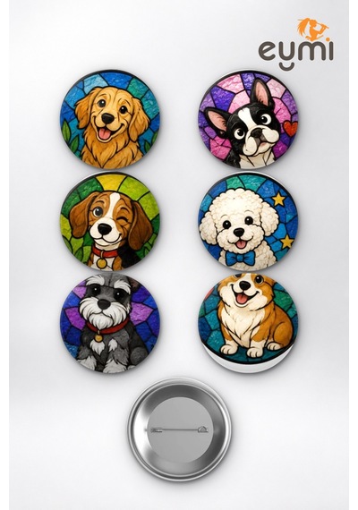 Vitray Mozaik Sevimli Köpek Cinsleri Golden Corgi Çanta Süsü Rozet İğneli Buton Rozet Seti 58 Mm 6'lı Çok Renkli