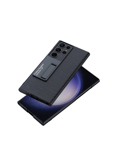 Galaxy S24 Ultra Kılıf Zore Kıpta Standlı Kapak Siyah Karbon