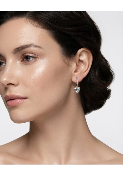 Kadın Kalp Detay Halka Model Gümüş Küpe