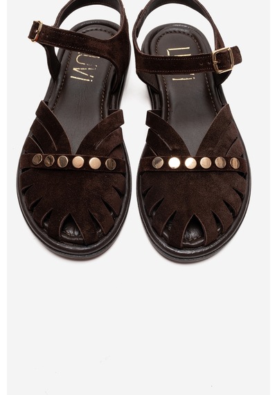 Luvishoes Chıela Kahverengi Süet Hakiki Deri Bilekten Bantlı Kadın Sandalet
